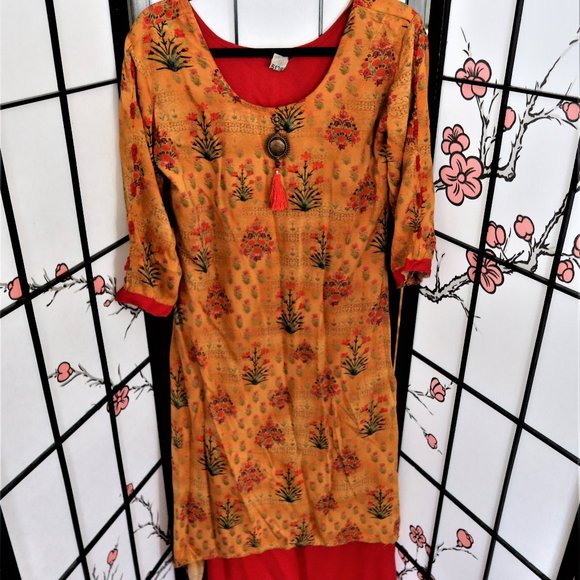 Orange and Yellow Kurta Dress Tunic Large - Picture 1 of 8